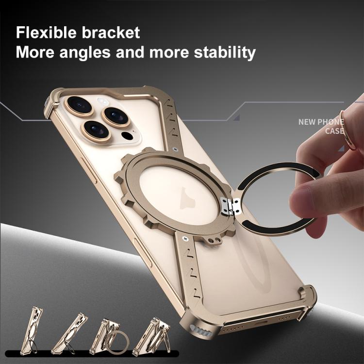 For iPhone 14 Z-shaped Frameless Metal 360 Holder MagSafe Phone Case(Desert Gold)