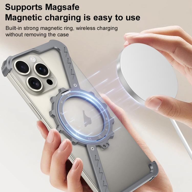 For iPhone 14 Pro Max Z-shaped Frameless Metal 360 Holder MagSafe Phone Case(Desert Gold)