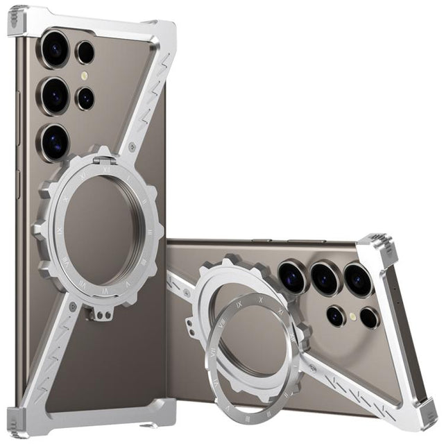 For Samsung Galaxy S25 Ultra 5G Z-shaped Frameless Metal 360 Holder MagSafe Phone Case(Space Silver)