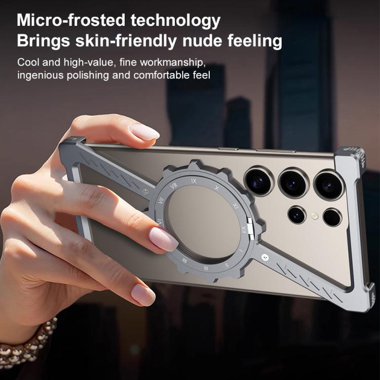 For Samsung Galaxy S22 Ultra 5G Z-shaped Frameless Metal 360 Holder MagSafe Phone Case(Space Grey)