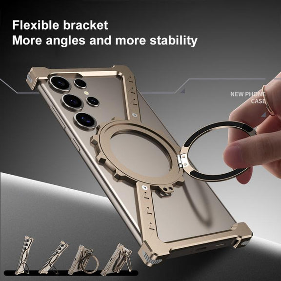 For Samsung Galaxy S22 Ultra 5G Z-shaped Frameless Metal 360 Holder MagSafe Phone Case(Space Grey)