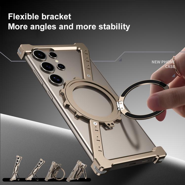 For Samsung Galaxy S22 Ultra 5G Z-shaped Frameless Metal 360 Holder MagSafe Phone Case(Space Grey)
