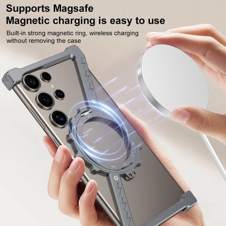 For Samsung Galaxy S22 Ultra 5G Z-shaped Frameless Metal 360 Holder MagSafe Phone Case(Space Grey)