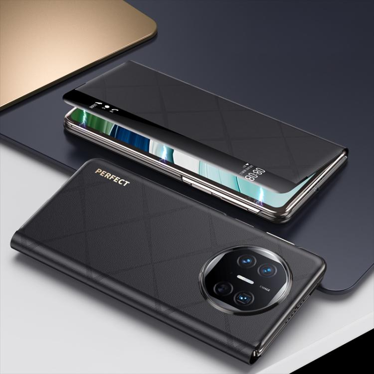 For Huawei Mate X5 Plain Leather Embossed MagSafe Magnetic Phone Leather Case(Black)