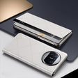For Huawei Mate X3 Plain Leather Embossed MagSafe Magnetic Phone Leather Case(White) - Huawei Cases by PMC TechLife | Online Shopping South Africa | PMC TechLife | Buy Now Pay Later Mobicred