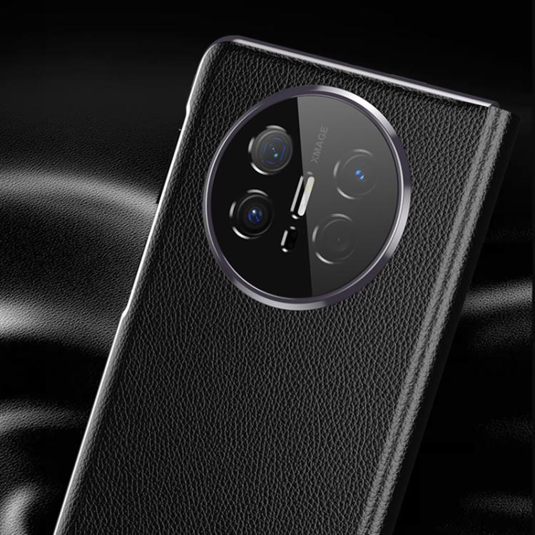 For Huawei Mate X6 Electroplating Litchi Pattern Grain Leather Smart Window MagSafe Phone Leather Case(Black)