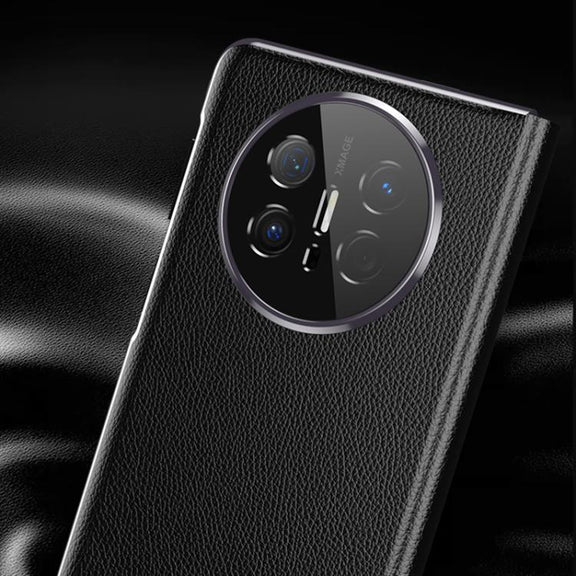 For Huawei Mate X6 Electroplating Litchi Pattern Grain Leather Smart Window MagSafe Phone Leather Case(Coffee)