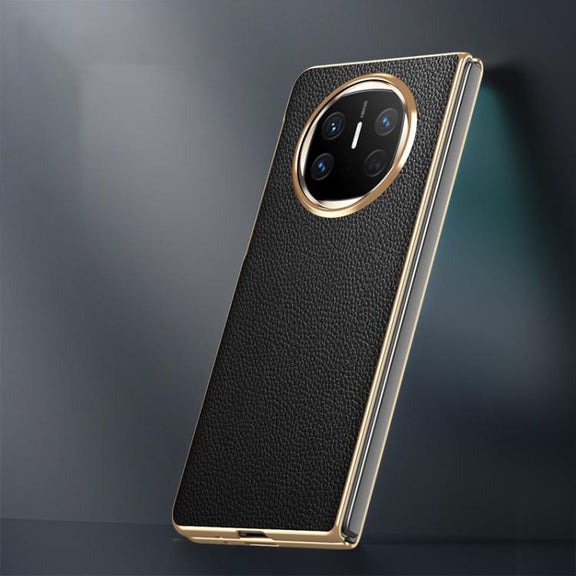 For Huawei Mate X6 Electroplated Litchi Pattern Phone Leather Case with Glass Lens(Red)
