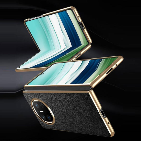 For Huawei Mate X6 Electroplated Litchi Pattern Phone Leather Case with Glass Lens(Blue)