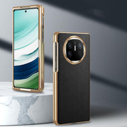 For Huawei Mate X6 Electroplated Litchi Pattern Phone Leather Case with Glass Lens(Coffee)