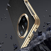 For Huawei Mate X6 Electroplated Litchi Pattern Phone Leather Case with Glass Lens(Coffee)