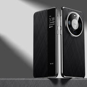 For Huawei Mate 60 Smart View Window Plain Leather Paint PC Phone Case(Black)