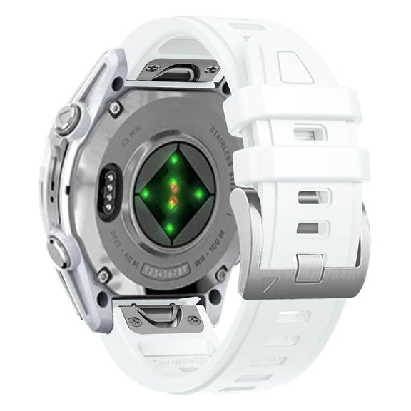 For Garmin Fenix 8 AMOLED 43mm Silver Steel Buckle Quick Release Silicone Watch Band(White)