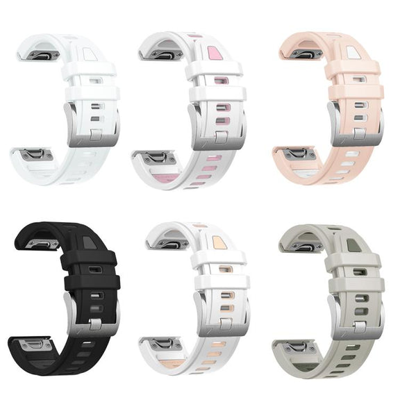 For Garmin Fenix 8 AMOLED 43mm Silver Steel Buckle Quick Release Silicone Watch Band(Black Gray)