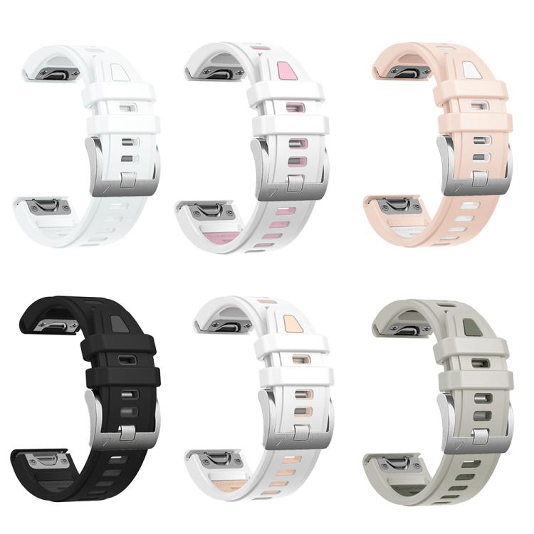 For Garmin Fenix 8 AMOLED 43mm Silver Steel Buckle Quick Release Silicone Watch Band(White Pink)
