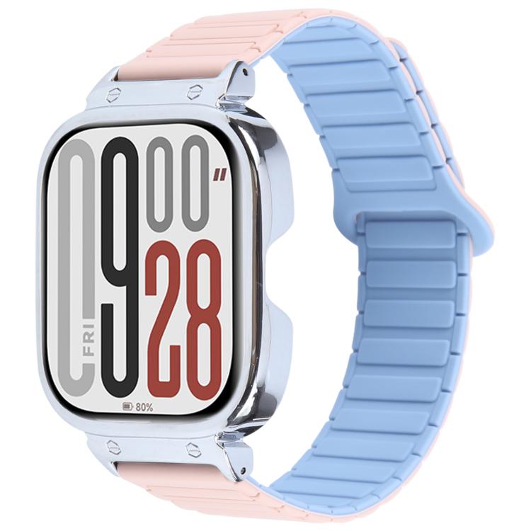 For Redmi Watch 5 / Watch 4 Metal Silver Frame Integrated I-shaped Magnetic Silicone Watch Band(Pink Blue)