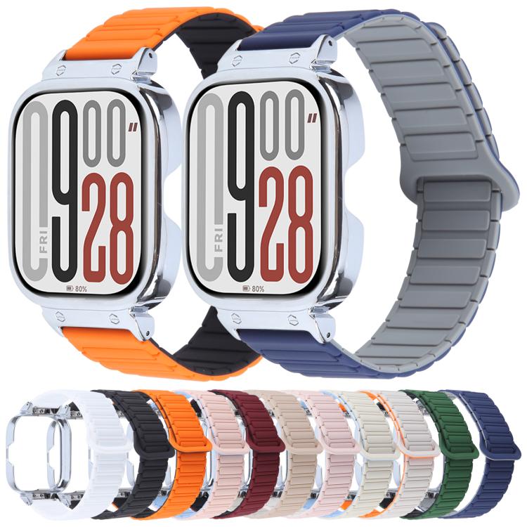 For Redmi Watch 5 / Watch 4 Metal Silver Frame Integrated I-shaped Magnetic Silicone Watch Band(Pink Blue)