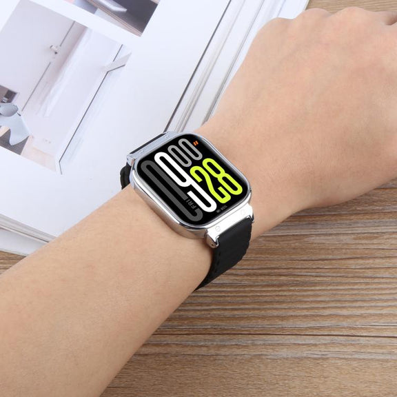 For Redmi Watch 5 / Watch 4 Metal Silver Frame Integrated I-shaped Magnetic Silicone Watch Band(Pink Blue)