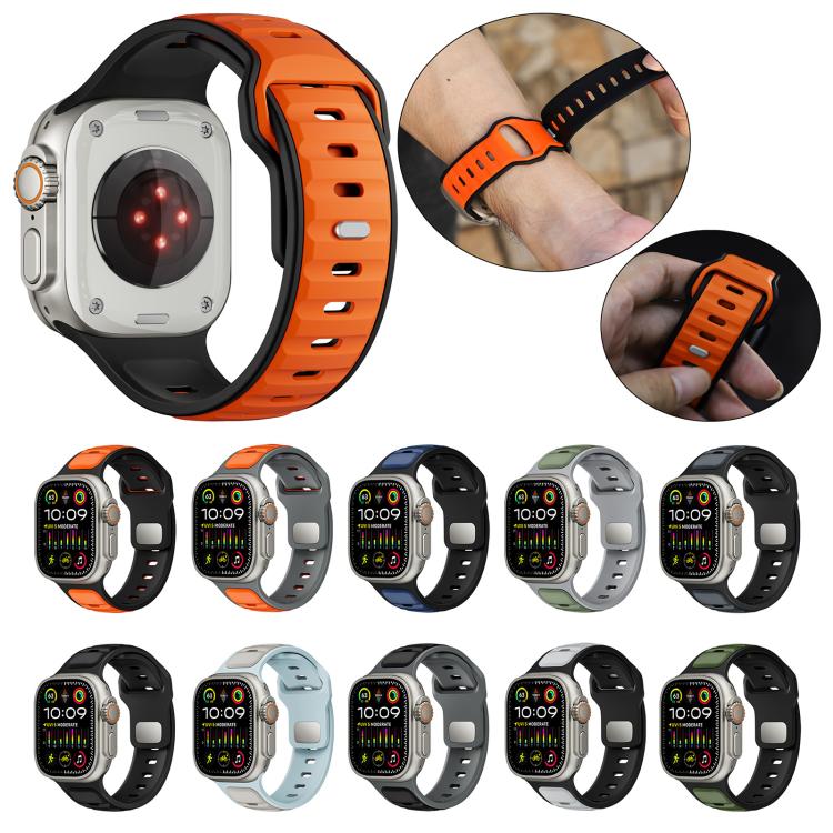 For Apple Watch 46mm / 49mm / 45mm / 44mm Norman Buckle Two-color Silicone Watch Band(Light Grey Black)