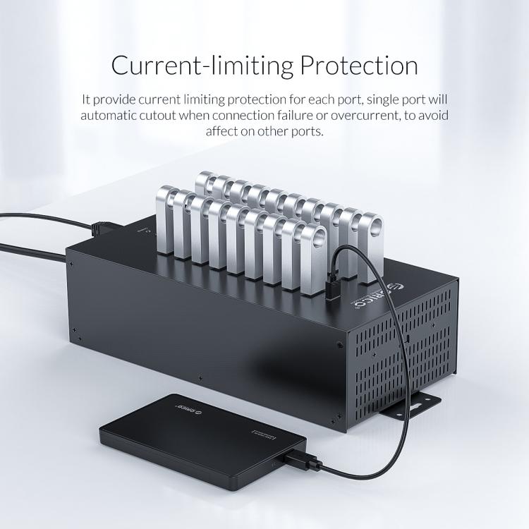 ORICO IH20P Industrial Grade 20 Ports USB 2.0 Hub, Plug:UK Plug(Black)