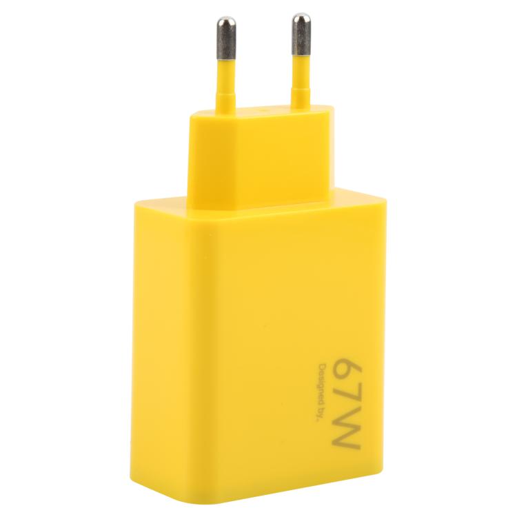 67W USB Fast Charger with 1m USB to Elbow Type-C Cable, Plug Type:EU Plug(Yellow)