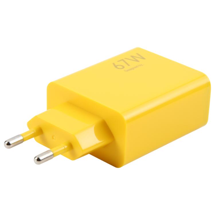 67W USB Fast Charger with 1m USB to Elbow Type-C Cable, Plug Type:EU Plug(Yellow)