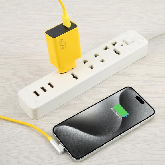 67W USB Fast Charger with 1m USB to Elbow Type-C Cable, Plug Type:EU Plug(Yellow)