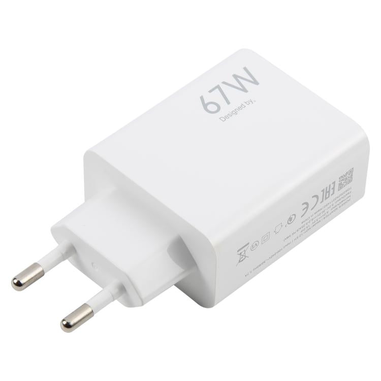 67W USB Fast Charger with 1m USB to Type-C Cable, Plug Type:EU Plug(White)