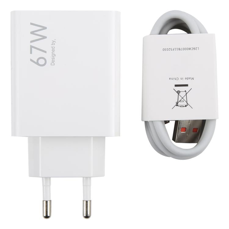 67W USB Fast Charger with 1m USB to Type-C Cable, Plug Type:EU Plug(White)