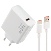 120W USB Fast Charger with 1m USB to Type-C Cable, Plug Type:EU Plug(White)