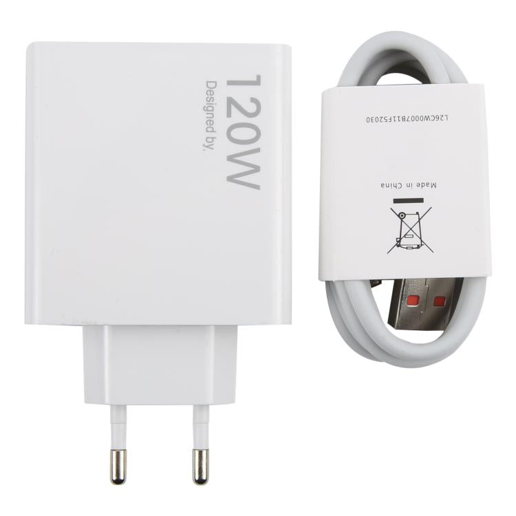 120W USB Fast Charger with 1m USB to Type-C Cable, Plug Type:EU Plug(White)