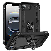 For iPhone 16e Shockproof TPU Hybrid PC Phone Case with Holder(Black)