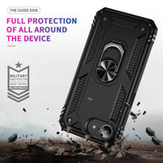 For iPhone 16e Shockproof TPU Hybrid PC Phone Case with Holder(Black)