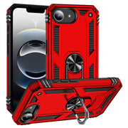 For iPhone 16e Shockproof TPU Hybrid PC Phone Case with Holder(Red)