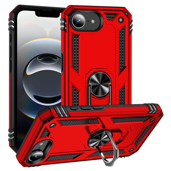 For iPhone 16e Shockproof TPU Hybrid PC Phone Case with Holder(Red)