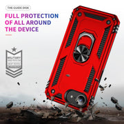For iPhone 16e Shockproof TPU Hybrid PC Phone Case with Holder(Red)