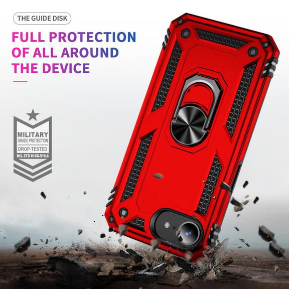 For iPhone 16e Shockproof TPU Hybrid PC Phone Case with Holder(Red)