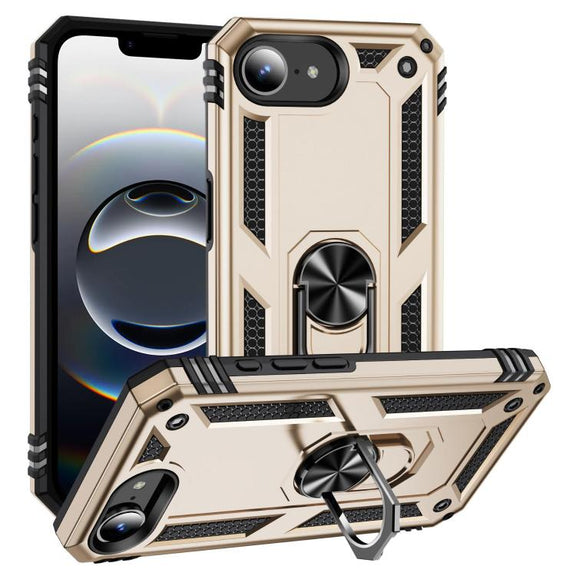 For iPhone 16e Shockproof TPU Hybrid PC Phone Case with Holder(Gold)
