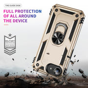 For iPhone 16e Shockproof TPU Hybrid PC Phone Case with Holder(Gold)