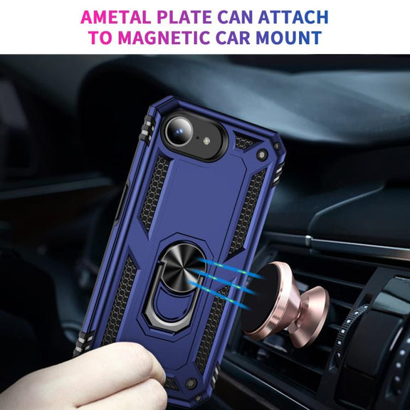 For iPhone 16e Shockproof TPU Hybrid PC Phone Case with Holder(Blue)