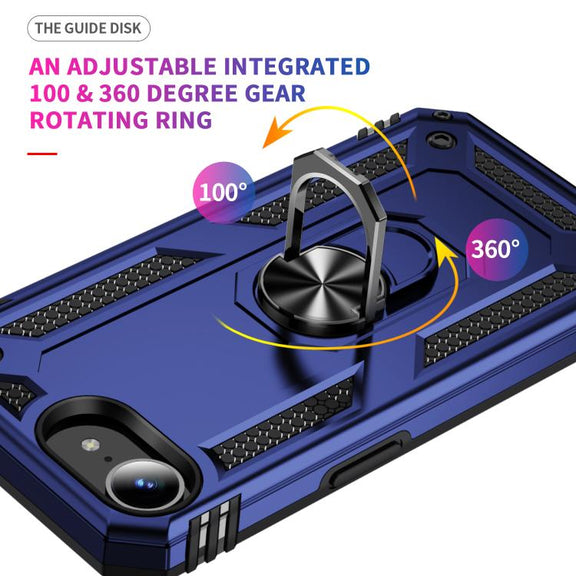 For iPhone 16e Shockproof TPU Hybrid PC Phone Case with Holder(Blue)