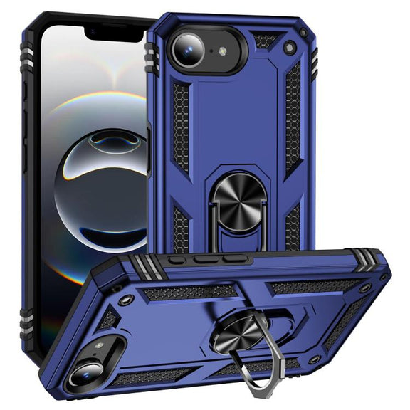 For iPhone 16e Shockproof TPU Hybrid PC Phone Case with Holder(Blue)