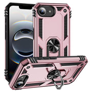 For iPhone 16e Shockproof TPU Hybrid PC Phone Case with Holder(Rose Gold)
