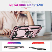For iPhone 16e Shockproof TPU Hybrid PC Phone Case with Holder(Rose Gold)