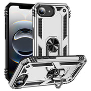 For iPhone 16e Shockproof TPU Hybrid PC Phone Case with Holder(Silver)