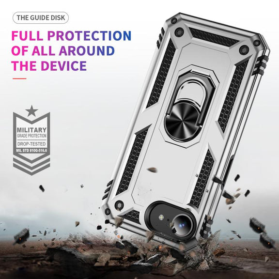 For iPhone 16e Shockproof TPU Hybrid PC Phone Case with Holder(Silver)