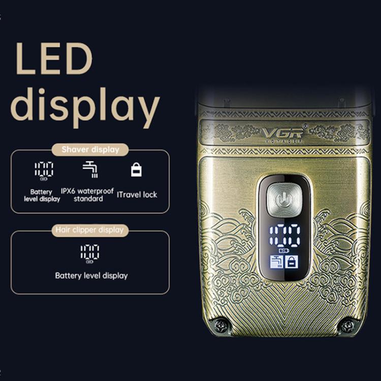 VGR V-649 USB Digital Display Electric Hair Clipper & Shaver Set(Gold)
