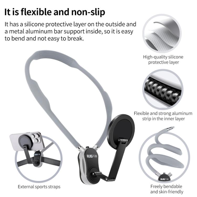 RUIGPRO Magnetic Neck Mount Anti-shake Phone Bracket(Grey)