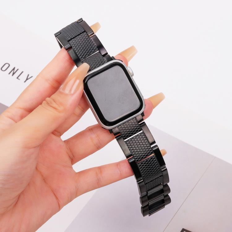 For Apple Watch 46mm / 49mm / 45mm / 44mm Wave Thread 3-bead Stainless Steel Watch Band(Black)