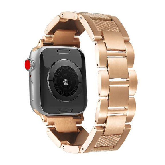 For Apple Watch 42mm / 41mm / 40mm / 38mm Wave Thread 3-bead Stainless Steel Watch Band(Rose Gold)